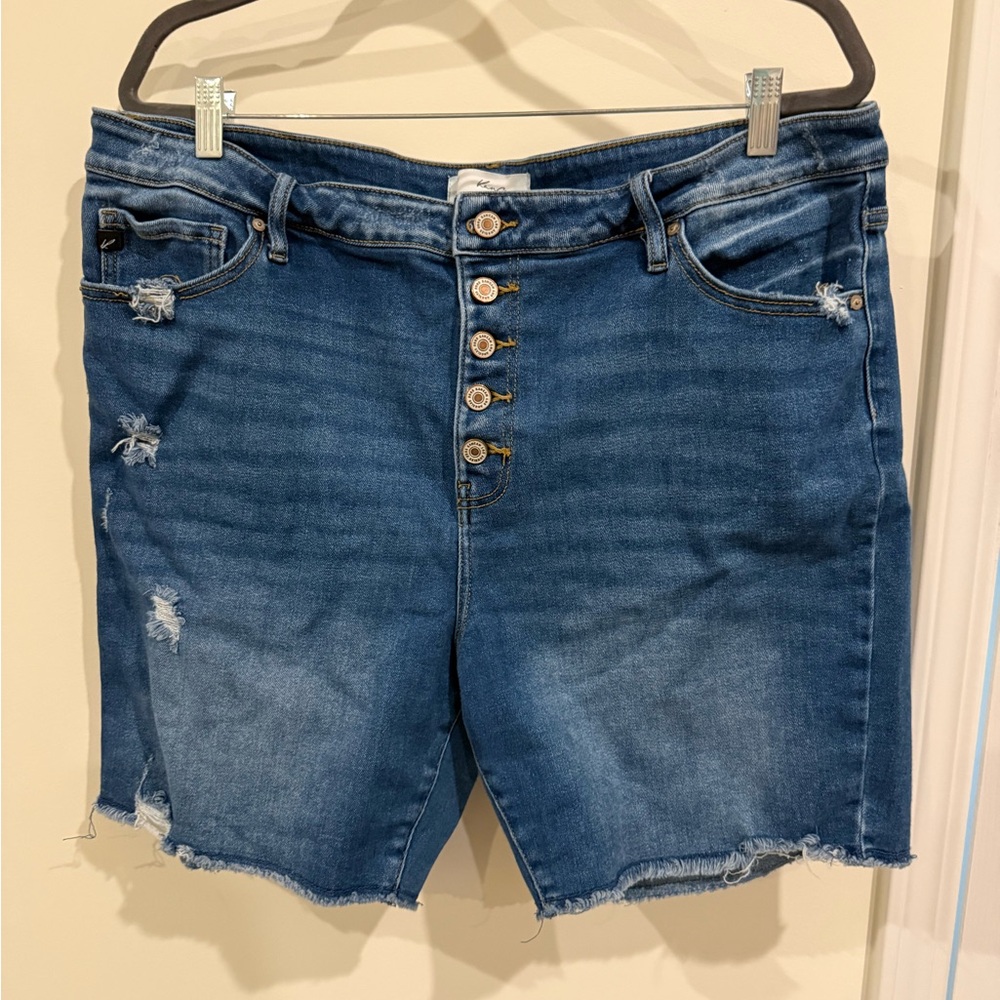 KanCan Dark Blue Distressed Jean Shorts
